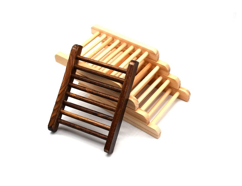 Ru S 10 Piece Home Bamboo Wood Soap Holder, Bathroom Wooden Soap Case, Hand Craft Bathtub Shower Dish Accessories (Charcoal and Wooden) - Image 3